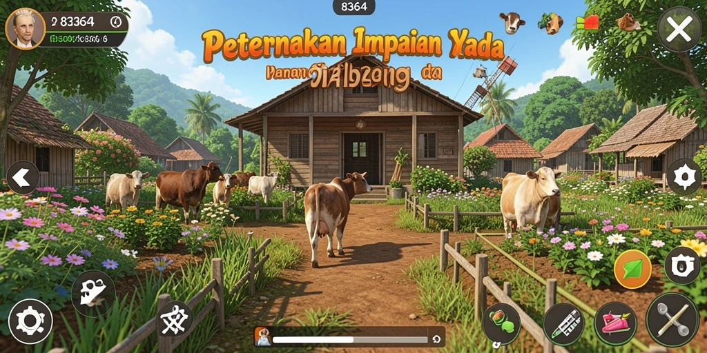 Screenshot gameplay 8364 yang menampilkan aktivitas bertani yang seru.