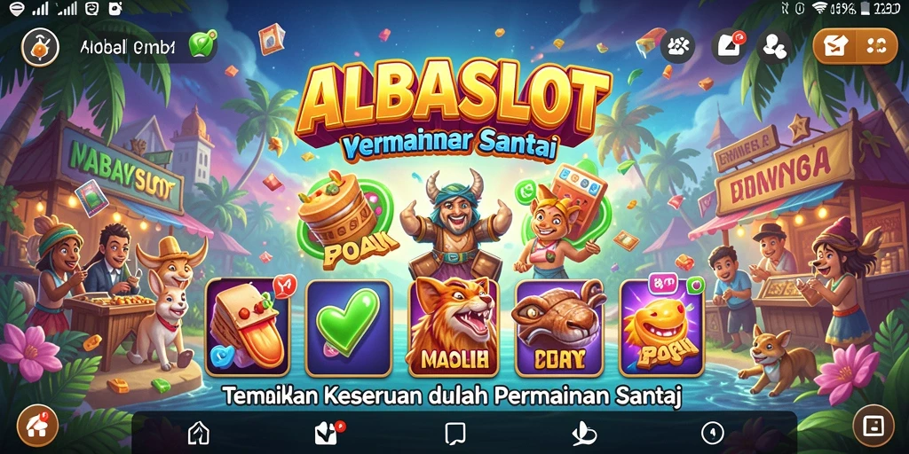 Tampilan gameplay menarik ALBASLOT yang penuh warna dan seru.