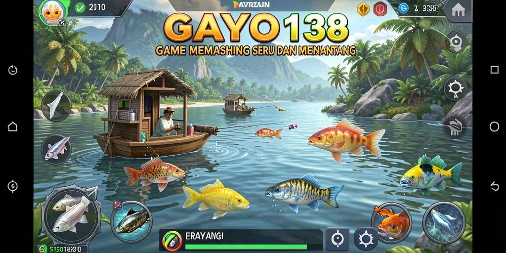 Screenshot utama GAYO138 menampilkan gameplay memancing yang menyenangkan.