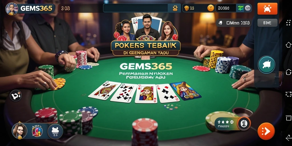 Tangkapan layar utama GEMS365 menampilkan gameplay poker yang seru.