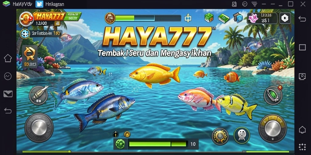 Screenshot HAYA777 menampilkan aksi seru menembak ikan di lautan.