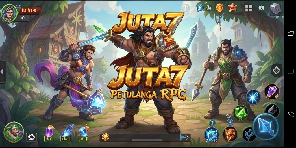 Tampilan layar utama JUTA7 dengan pertempuran RPG yang mendebarkan.