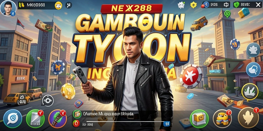 Screenshot gameplay NEX288 menunjukkan pengelolaan bisnis yang dinamis dan seru.