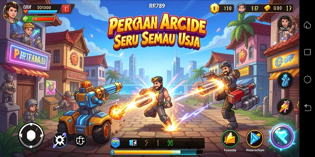 Screenshot utama RR789 menampilkan gameplay Arcade yang menegangkan.